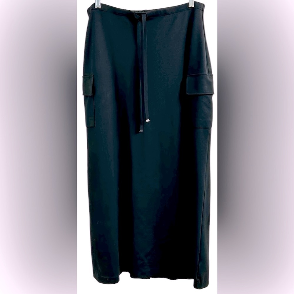NORDSTROM/ADRIANNA PAPELL Cargo Scuba Maxi Skirt Drawstring Waist Black M/L✨NWT✨ - Picture 1 of 8